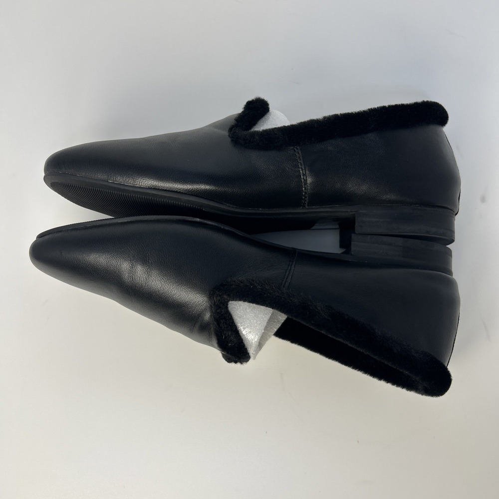 Trotters Glory Women's Loafers Black Leather Faux Fur Lined 7W 7 Wide NIB - Picture 6 of 12